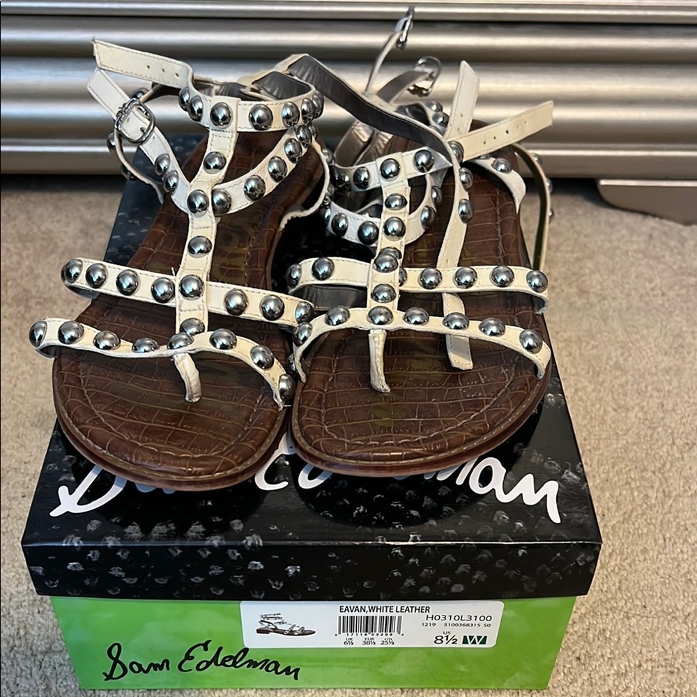 Sam Edelman White Leather Studded Sandals